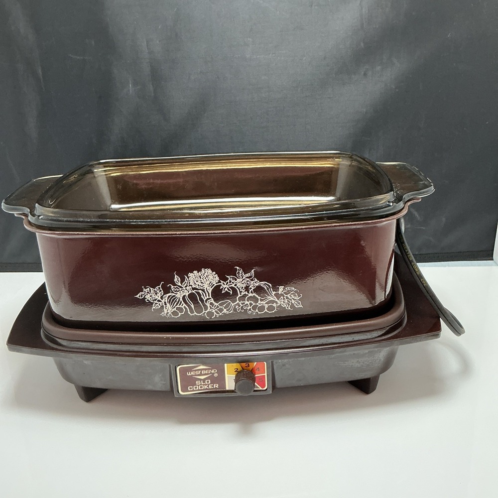 VTG West Bend Slo Cooker 84114 Autumn Harvest Amber Glass Lid Tested & Works